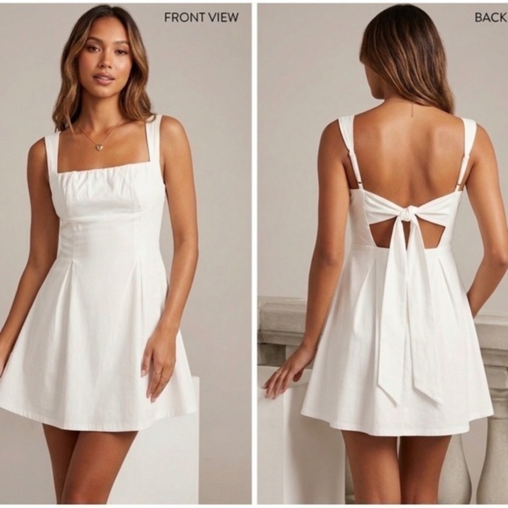 Princess Polly White Mini Dress Tie Back Cutout Square Neck Sleeveless US 12